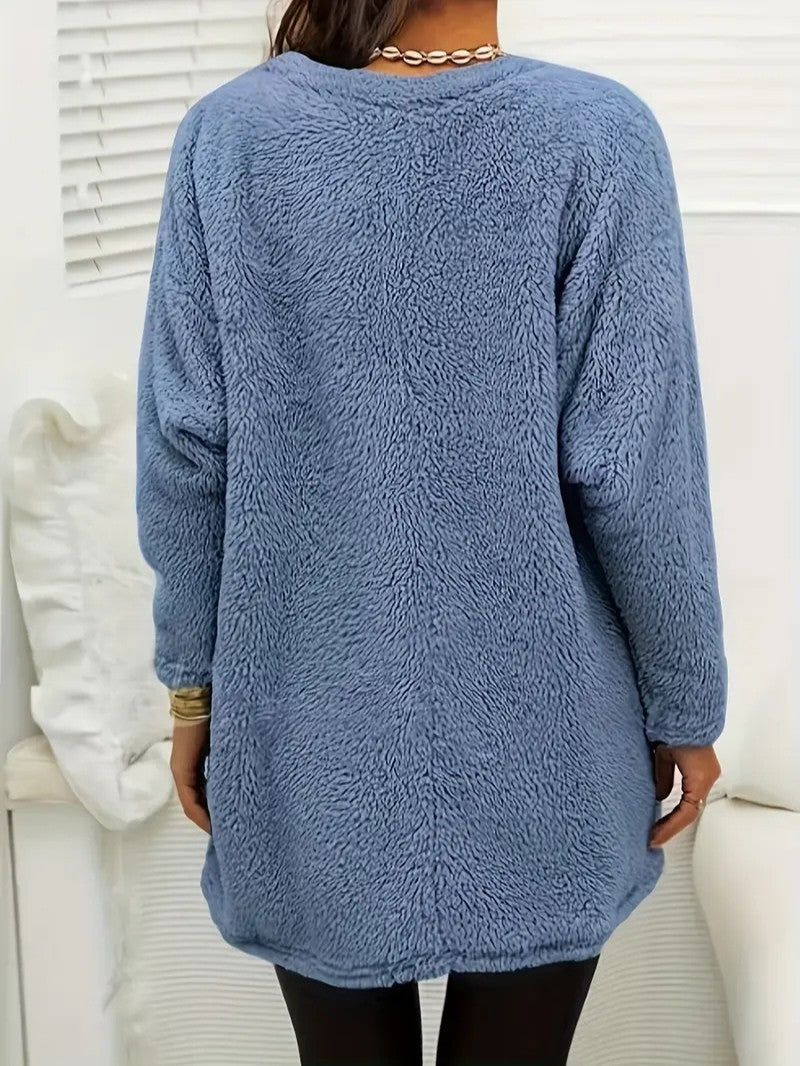 Womens Sweatshirt with Fuzzy Texture Relaxed Fit