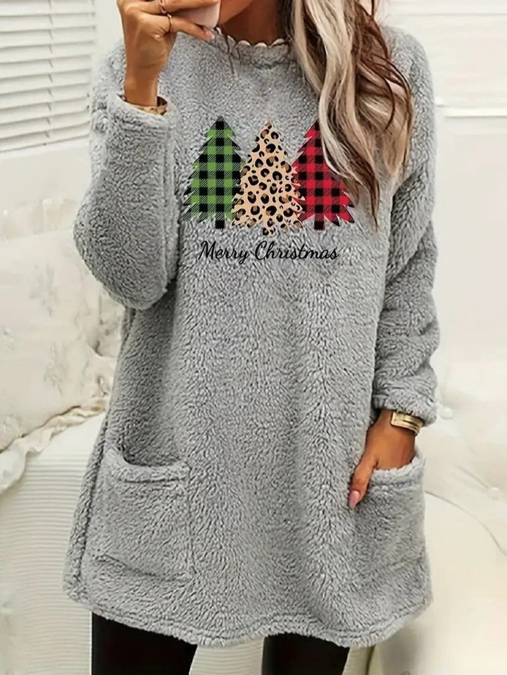 Womens Sweatshirt with Fuzzy Texture Relaxed Fit