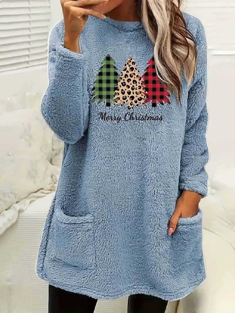 Womens Sweatshirt with Fuzzy Texture Relaxed Fit