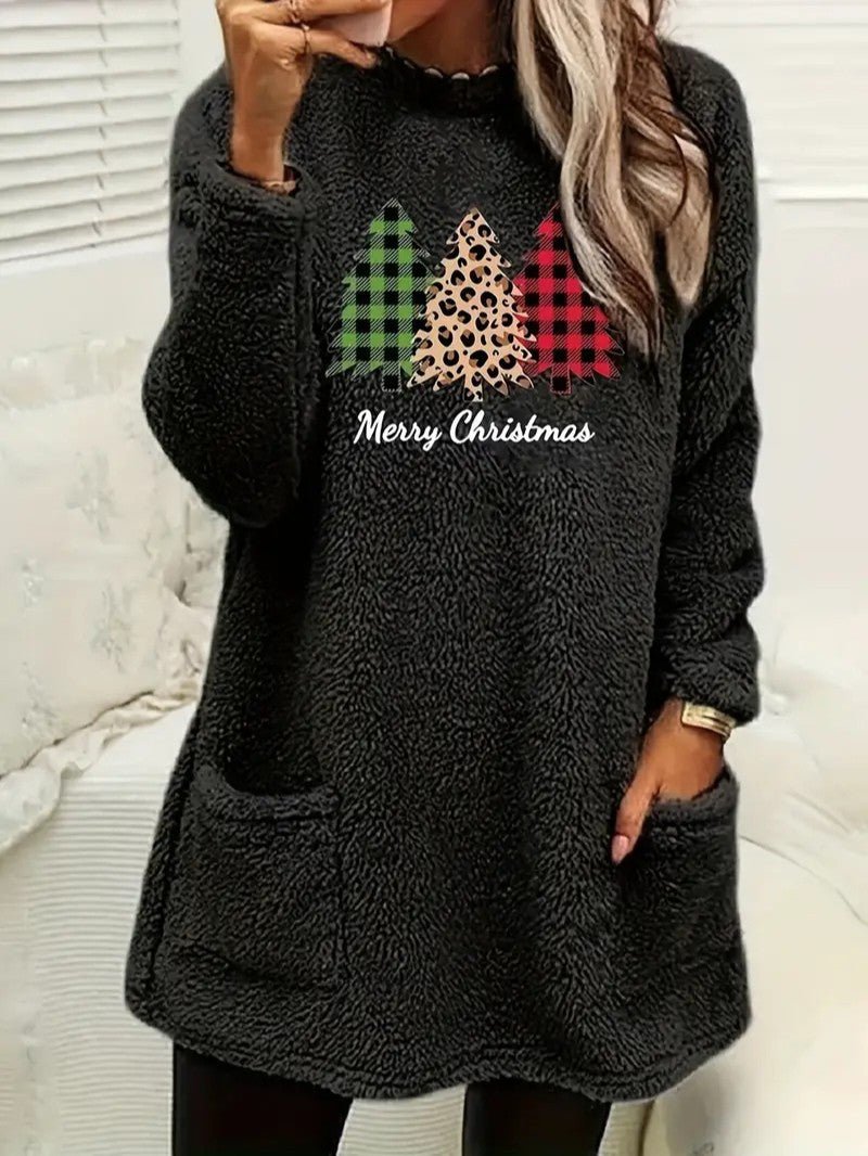 Womens Sweatshirt with Fuzzy Texture Relaxed Fit