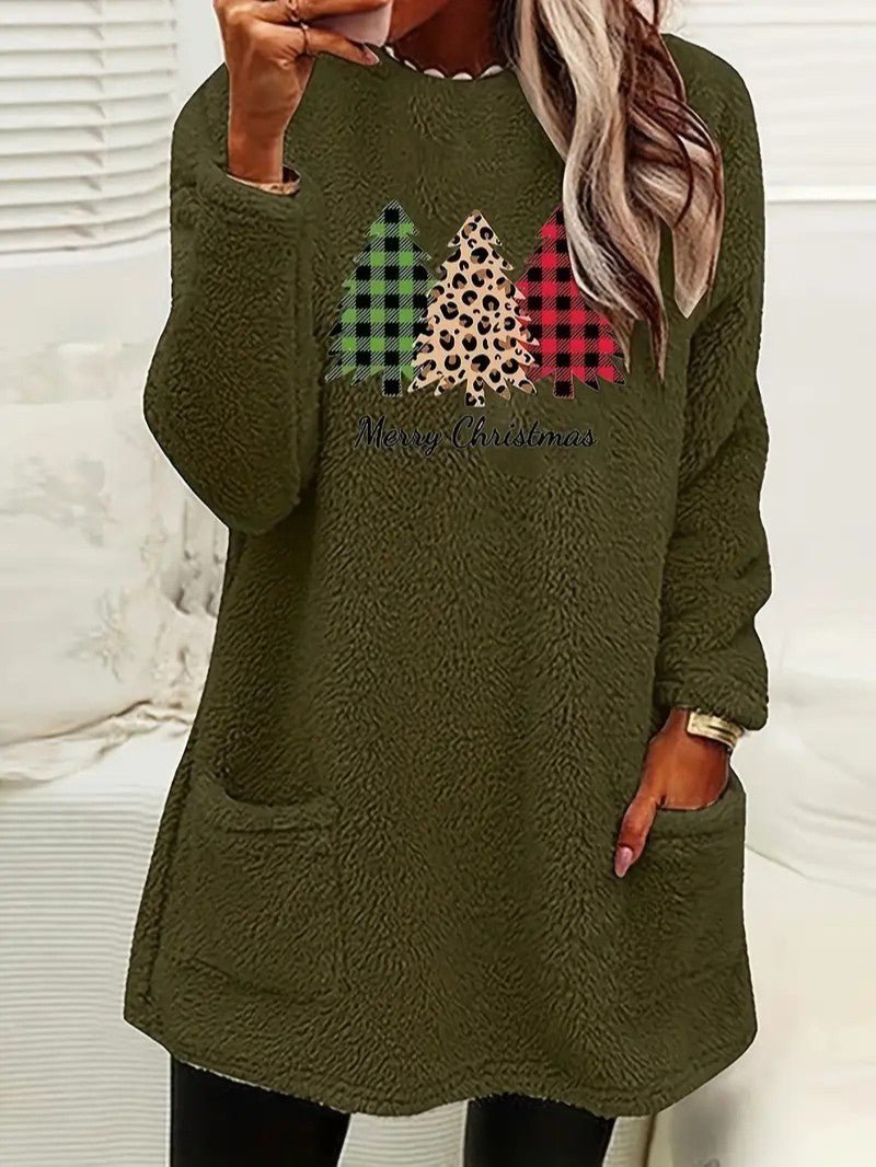 Womens Sweatshirt with Fuzzy Texture Relaxed Fit