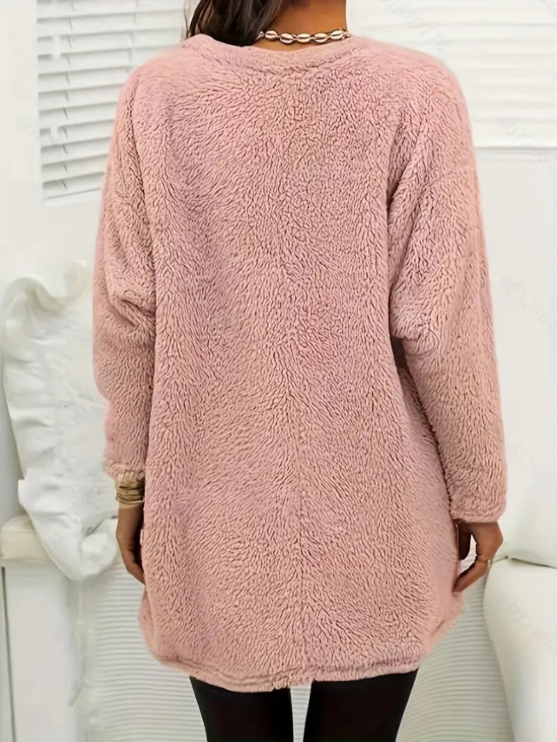 Womens Sweatshirt with Fuzzy Texture Relaxed Fit