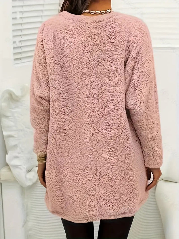 Womens Sweatshirt with Fuzzy Texture Relaxed Fit
