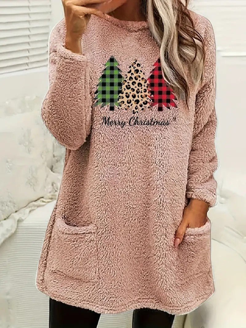 Womens Sweatshirt with Fuzzy Texture Relaxed Fit
