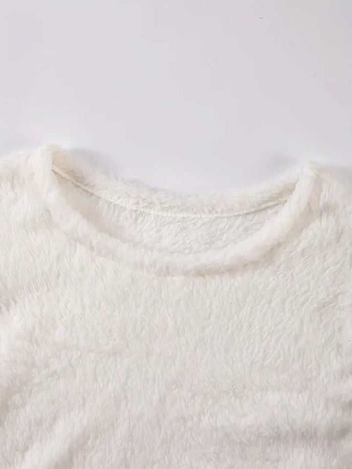 Womens Sweatshirt with Fuzzy Texture Relaxed Fit