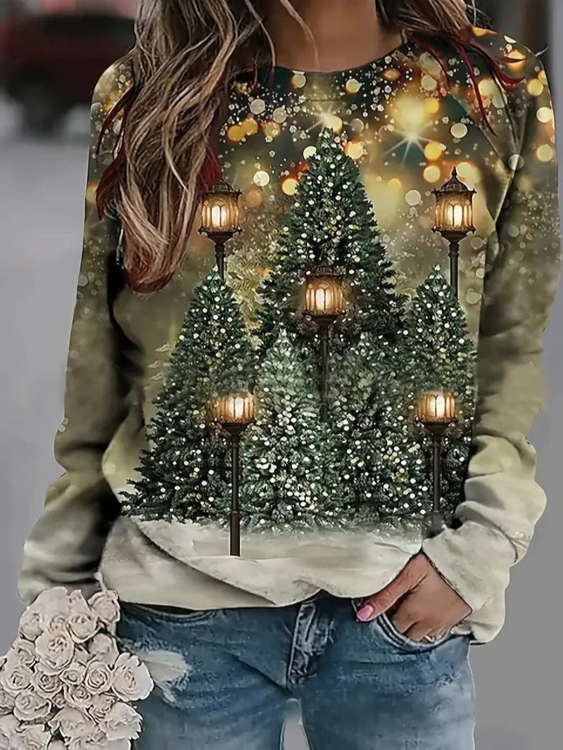 Womens Sweatshirt with Glitter Print Relaxed Fit