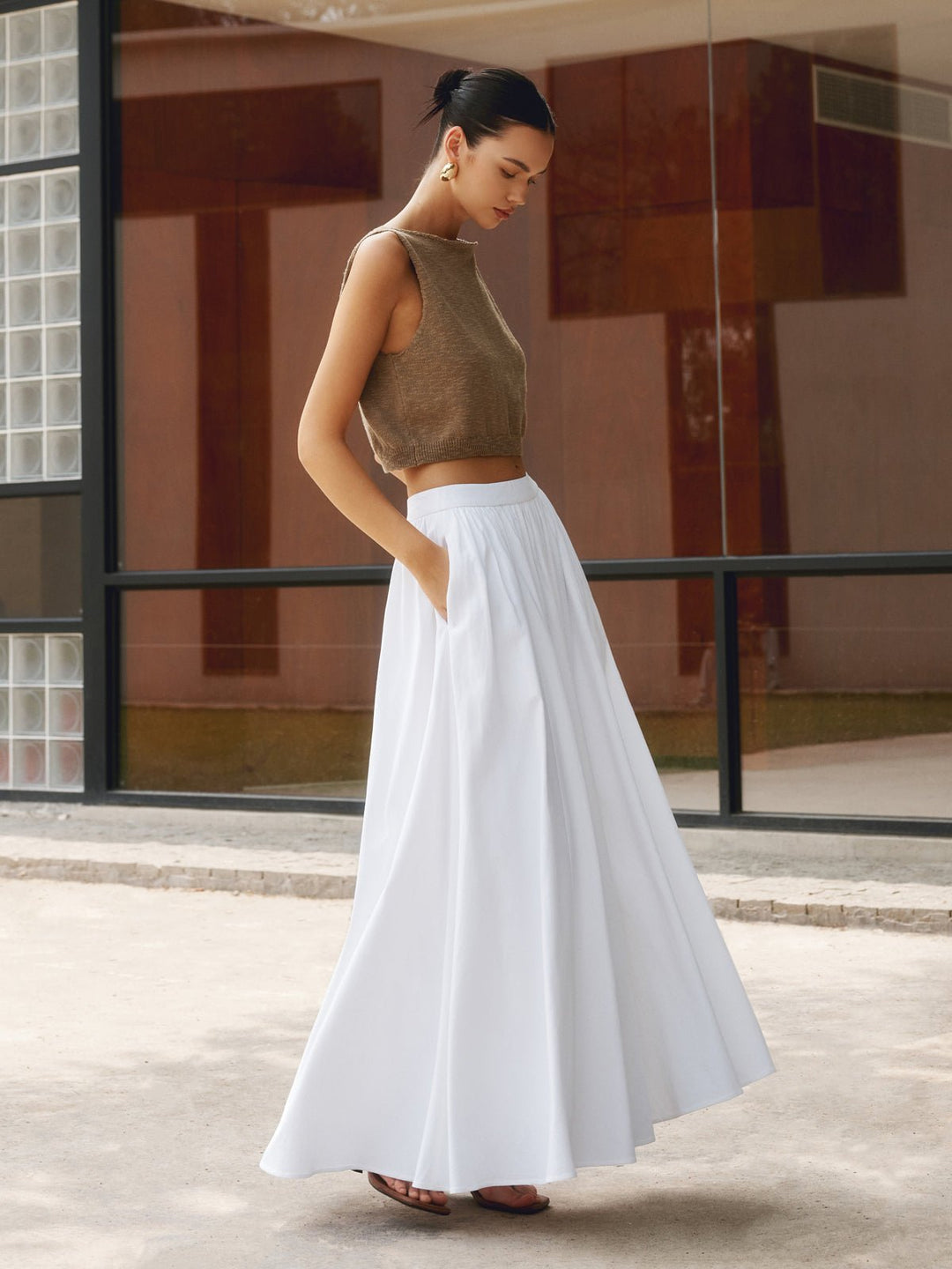Womens Crop Top and Full Circle Maxi Skirt Set - BritishMode