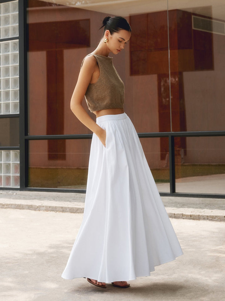 Womens Crop Top and Full Circle Maxi Skirt Set - BritishMode
