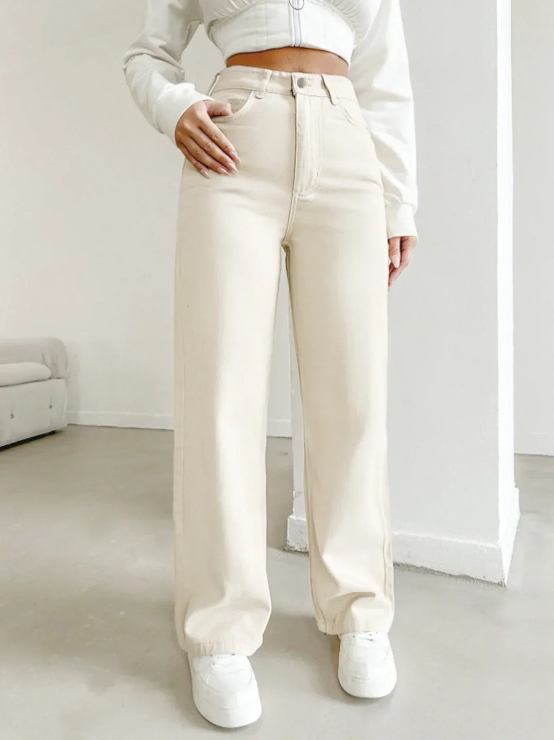 Womens High Waist Straight Leg Pants - BritishMode