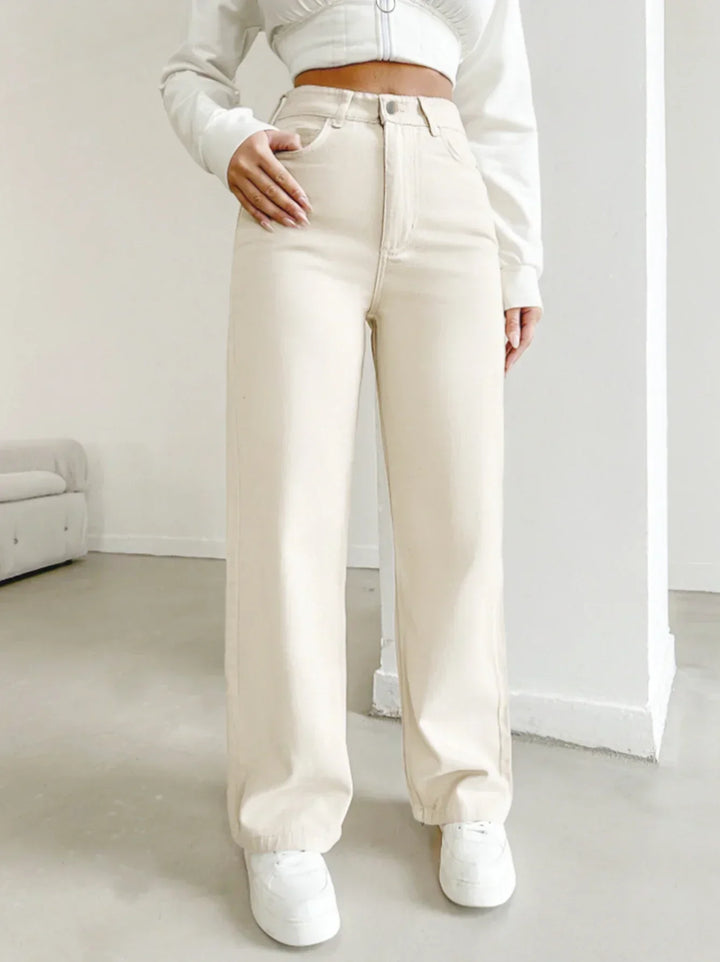 Womens High Waist Straight Leg Pants - BritishMode