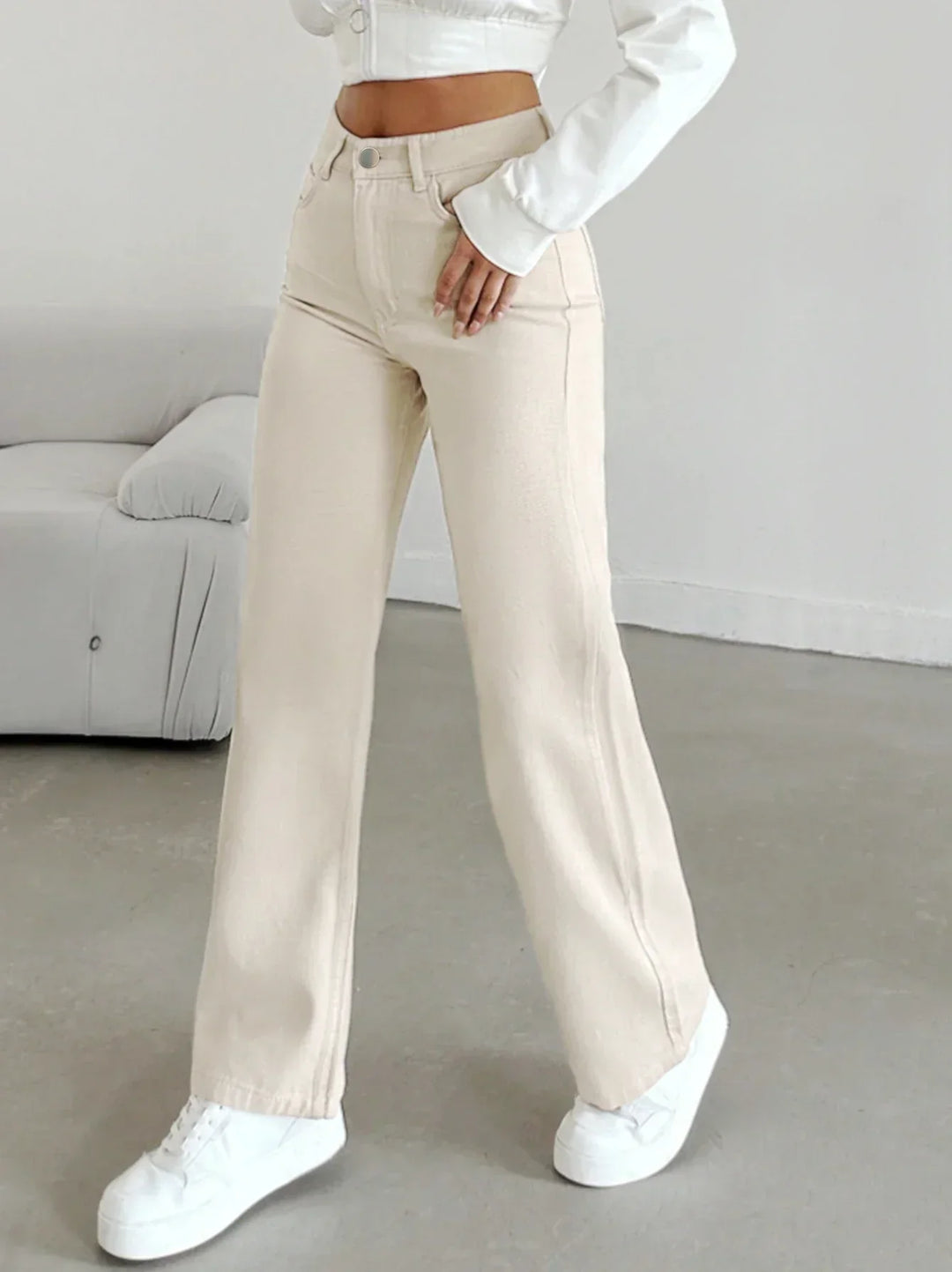 Womens High Waist Straight Leg Pants