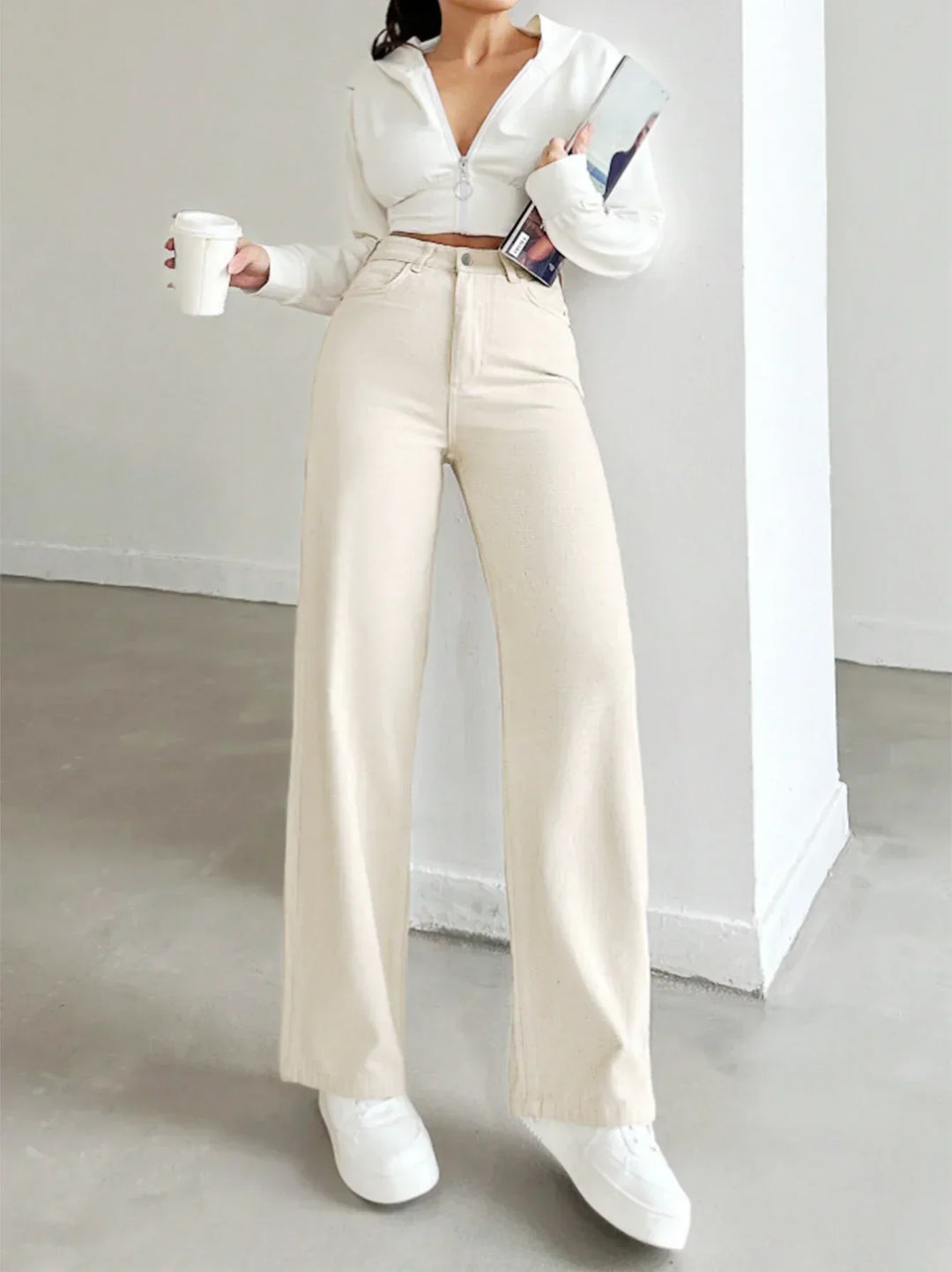 Womens High Waist Straight Leg Pants