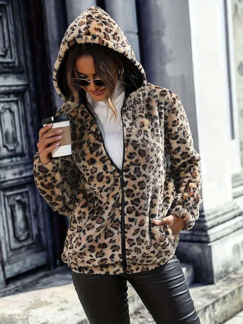 Womens Teddy Fleece Jacket with Hood and Zip Front - BritishMode