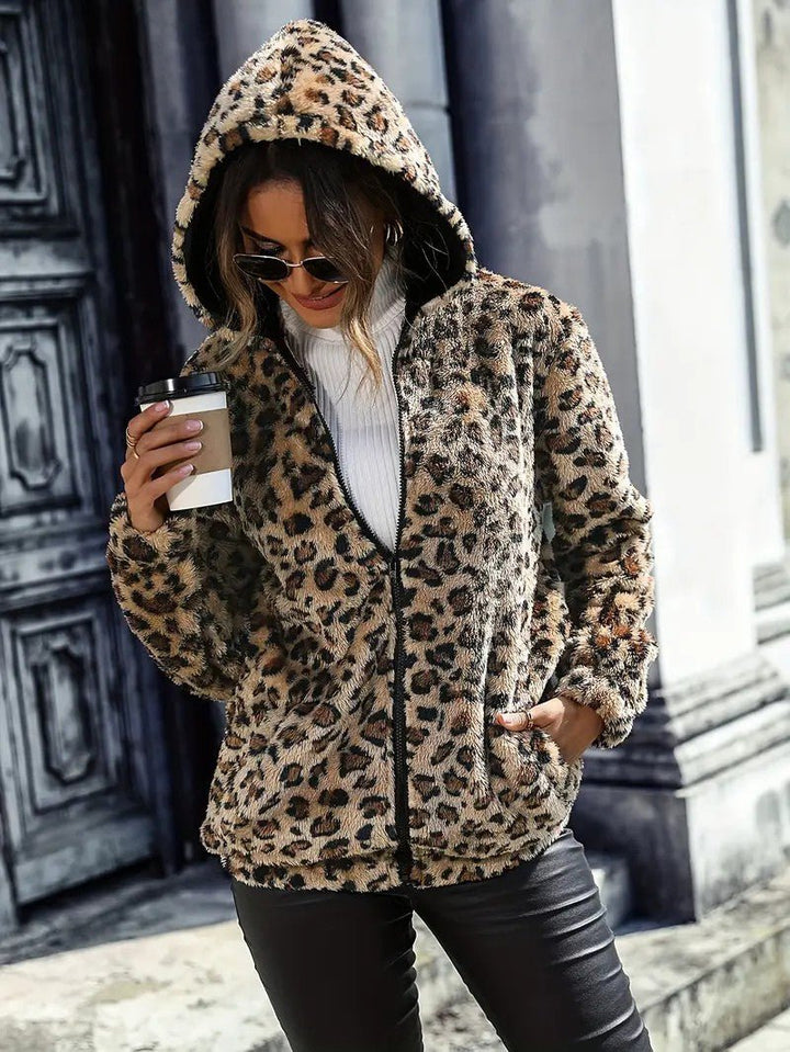Womens Teddy Fleece Jacket with Hood and Zip Front - BritishMode