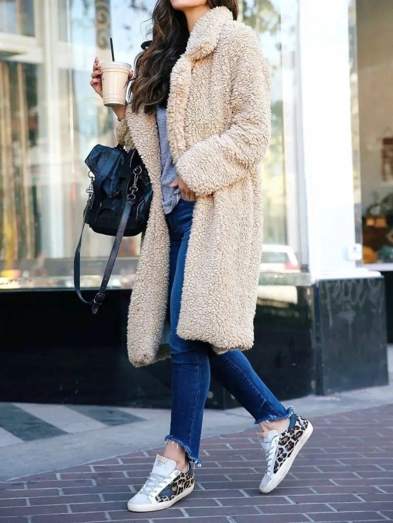 Womens Long Fleece Coat Relaxed Fit