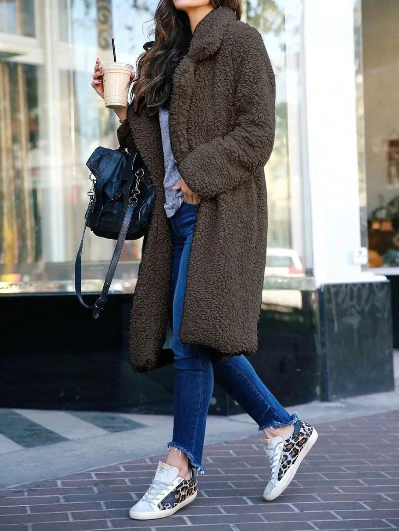 Womens Long Fleece Coat Relaxed Fit