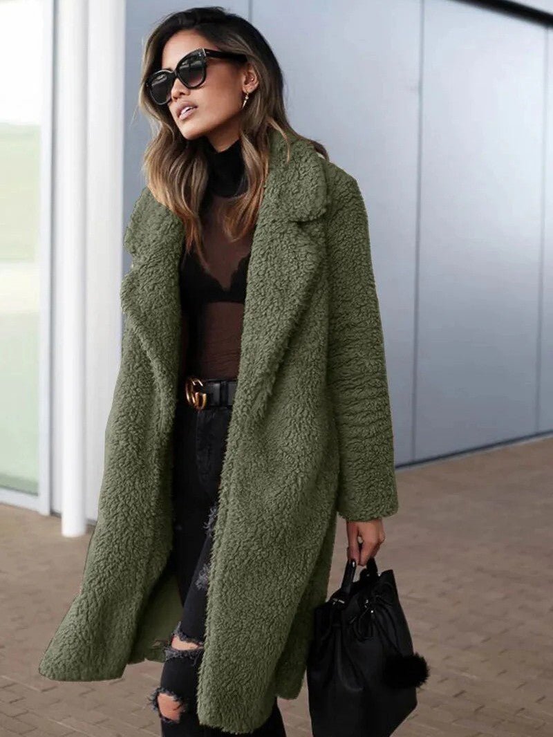 Womens Long Fleece Coat Relaxed Fit