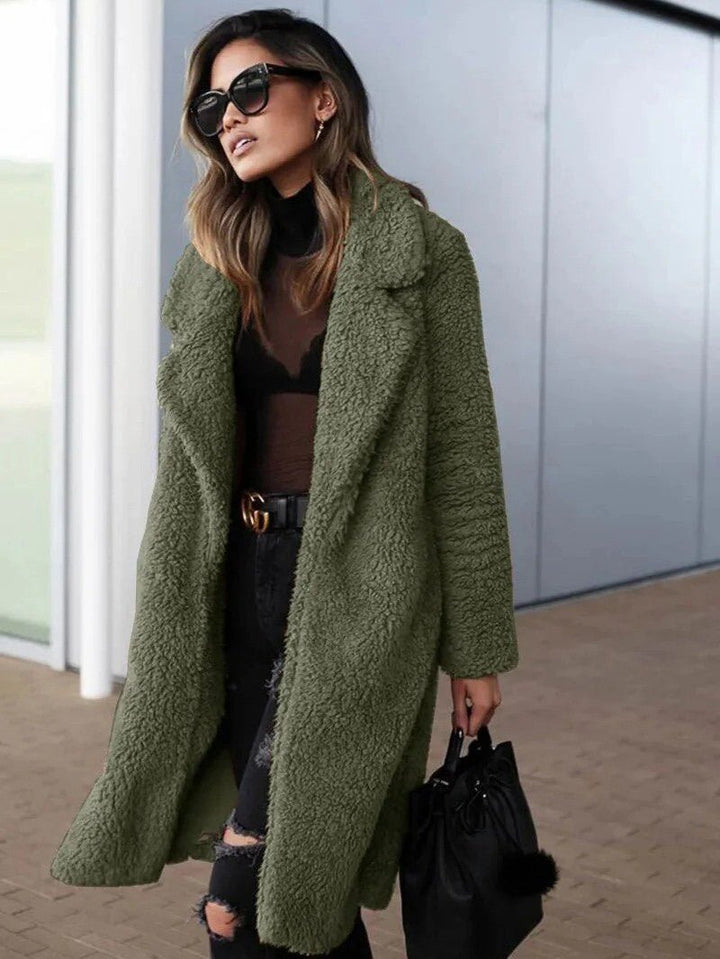 Womens Long Fleece Coat Relaxed Fit