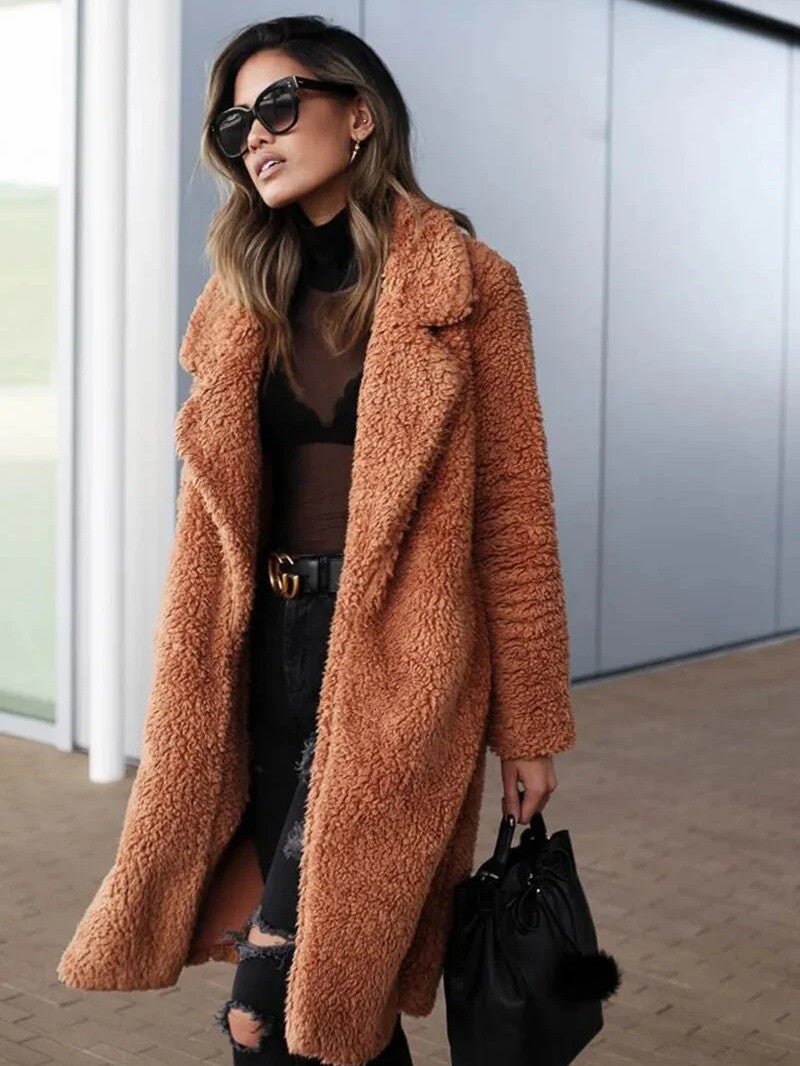 Womens Long Fleece Coat Relaxed Fit