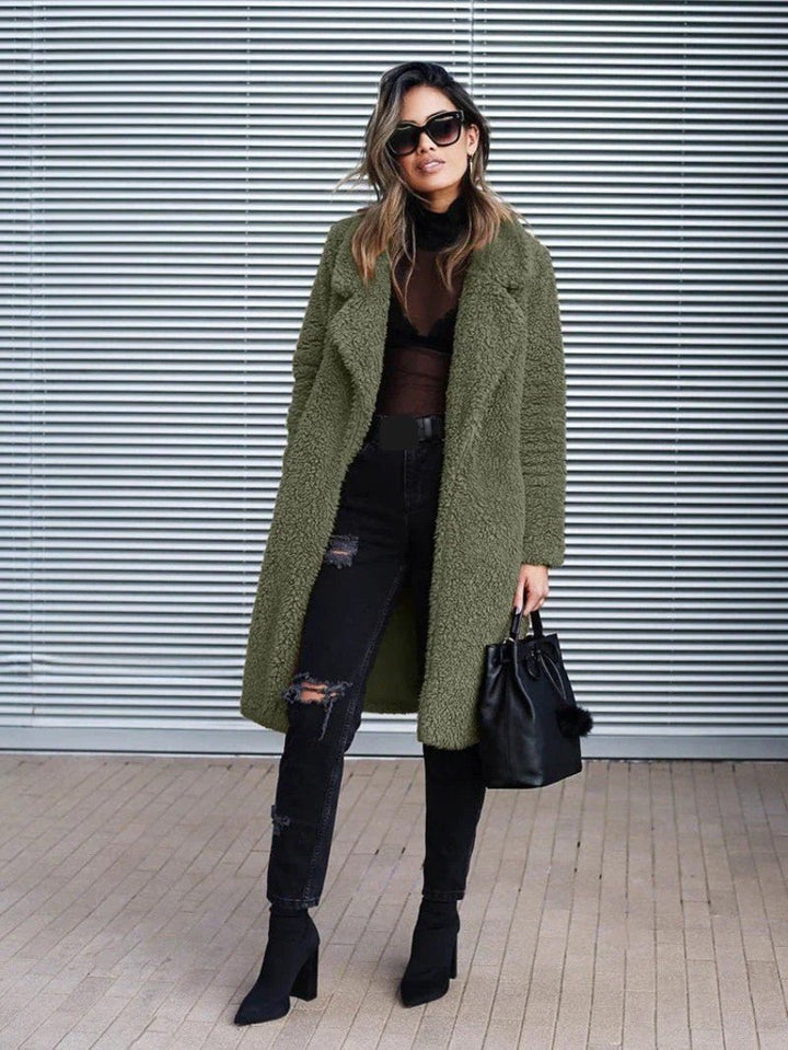 Womens Long Fleece Coat Relaxed Fit