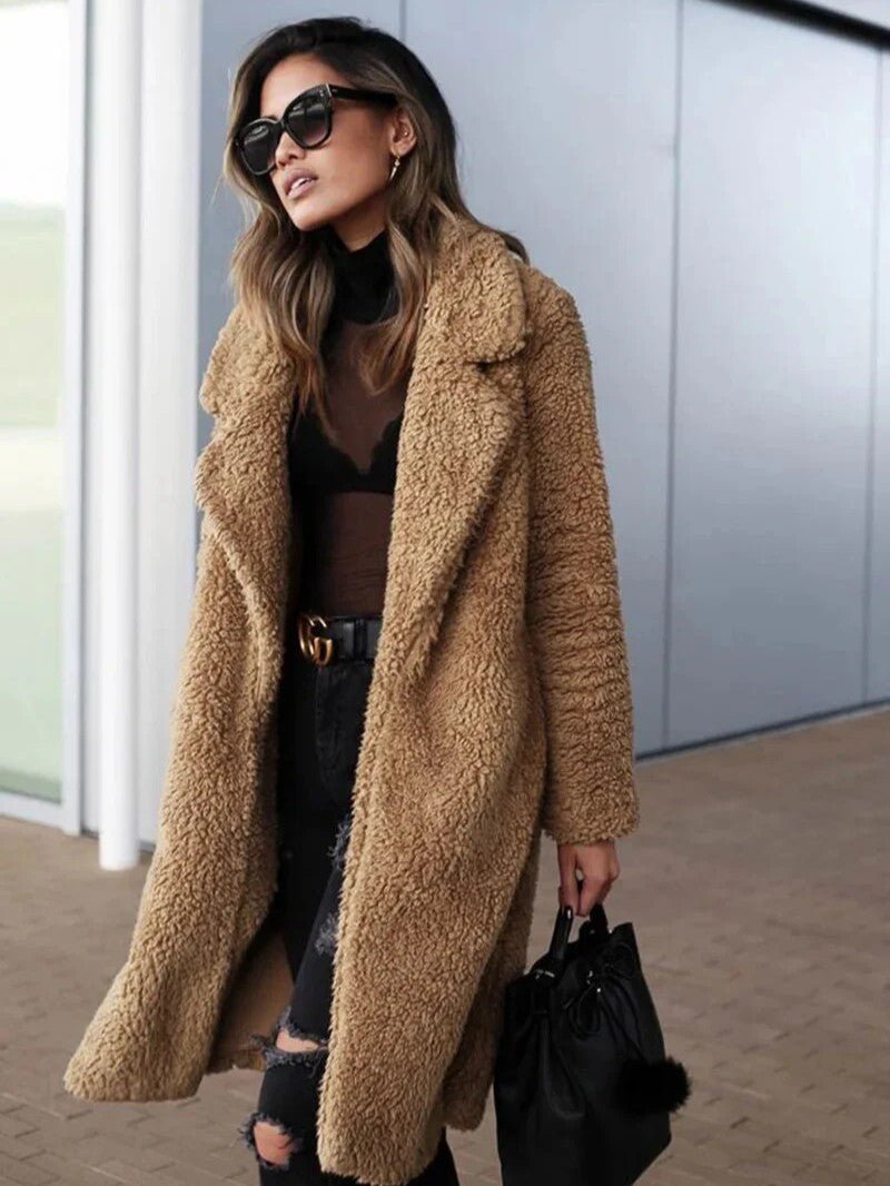 Womens Long Fleece Coat Relaxed Fit