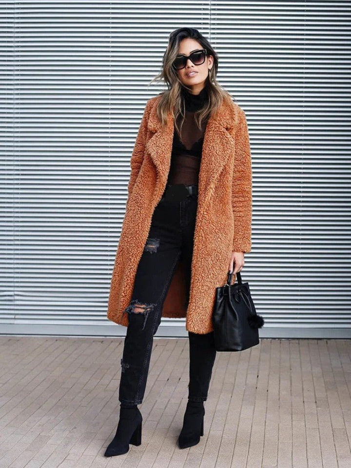 Womens Long Fleece Coat Relaxed Fit