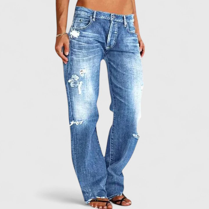 Womens Straight Leg Jeans Distressed Low Rise - BritishMode
