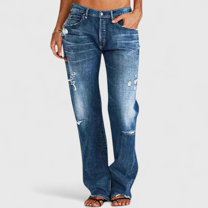 Womens Straight Leg Jeans Distressed Low Rise