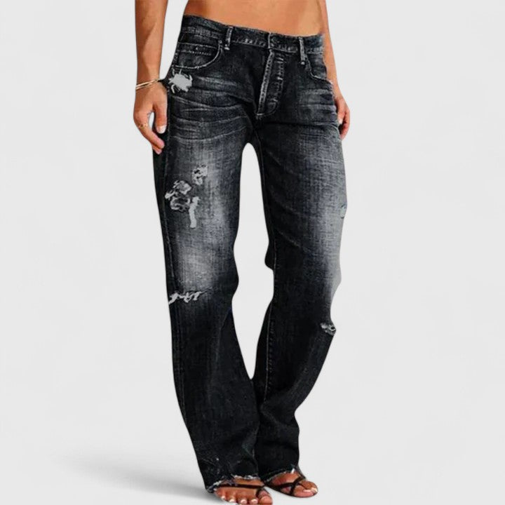 Womens Straight Leg Jeans Distressed Low Rise