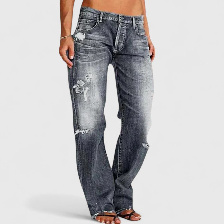 Womens Straight Leg Jeans Distressed Low Rise