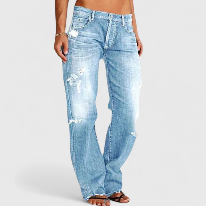 Womens Straight Leg Jeans Distressed Low Rise