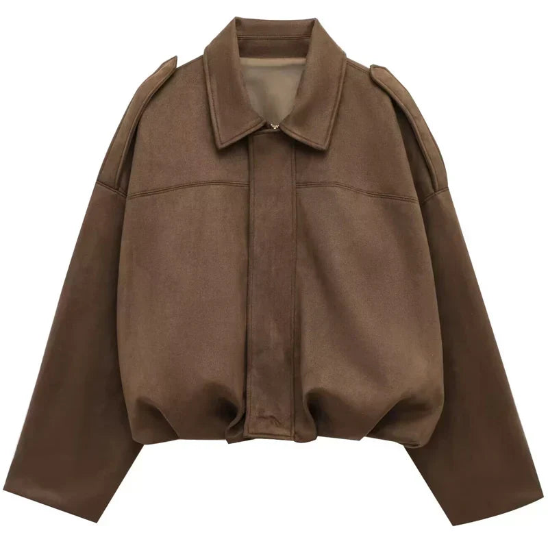 Womens Cropped Bomber Jacket with Zip-Up Closure