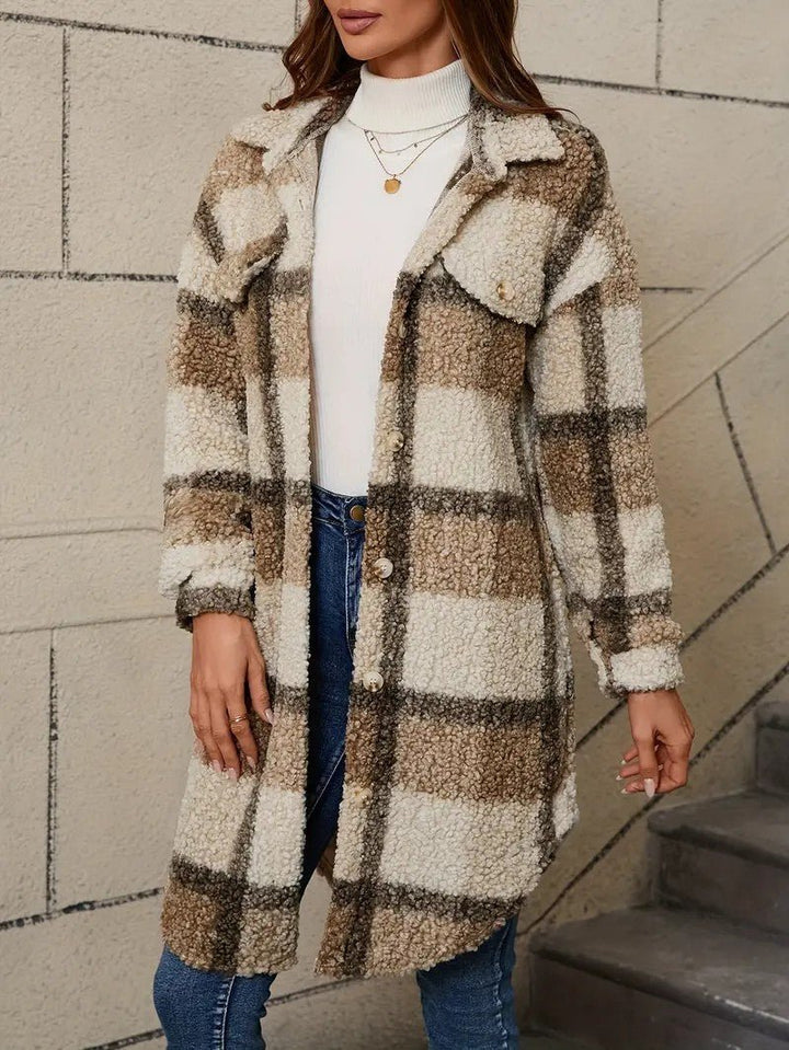 Womens Long Coat Fuzzy Fabric Relaxed Fit