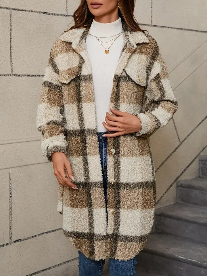 Womens Long Coat Fuzzy Fabric Relaxed Fit
