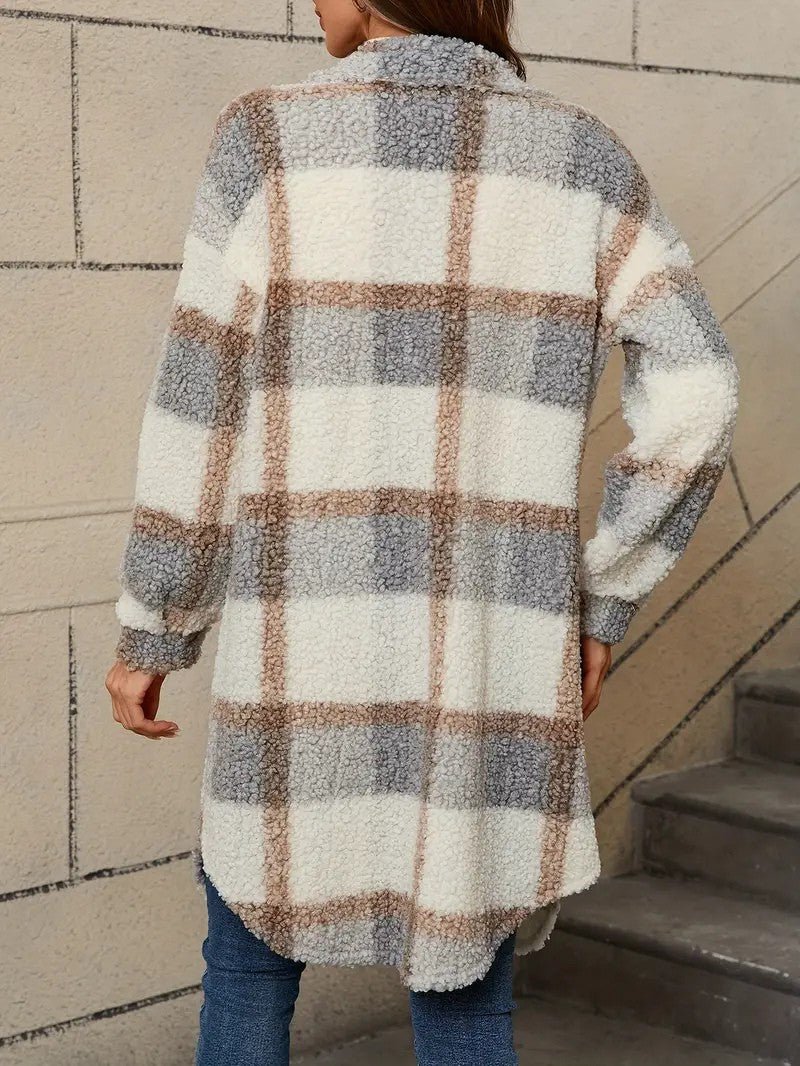 Womens Long Coat Fuzzy Fabric Relaxed Fit
