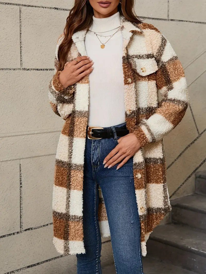 Womens Long Coat Fuzzy Fabric Relaxed Fit