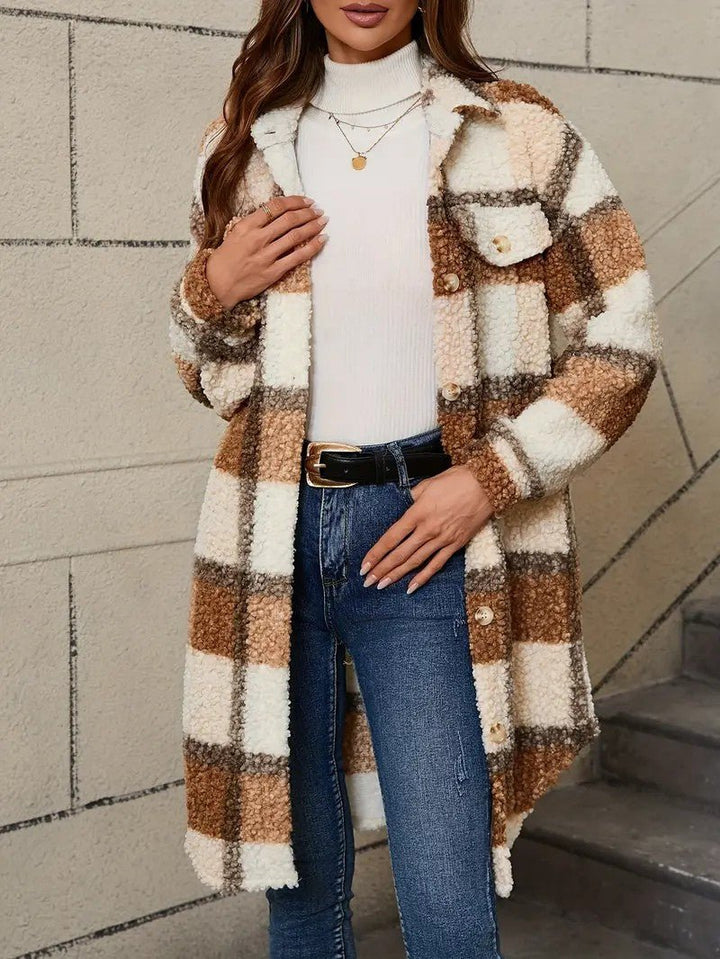 Womens Long Coat Fuzzy Fabric Relaxed Fit