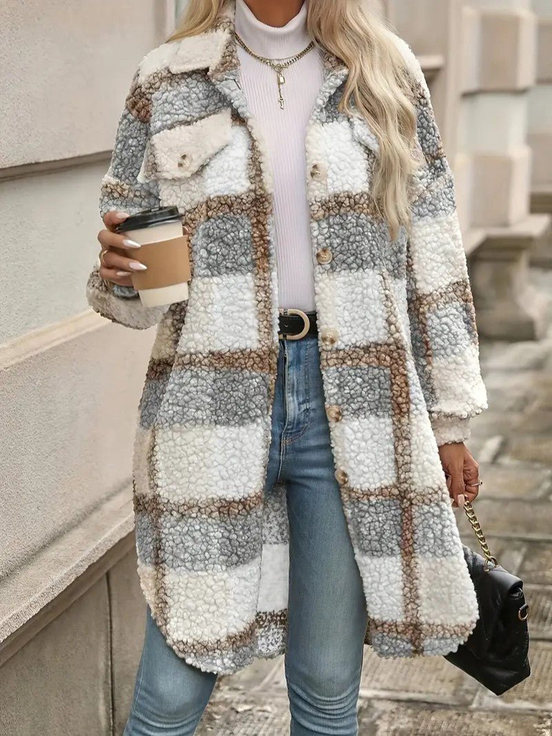 Womens Long Coat Fuzzy Fabric Relaxed Fit