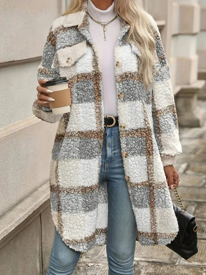 Womens Long Coat Fuzzy Fabric Relaxed Fit