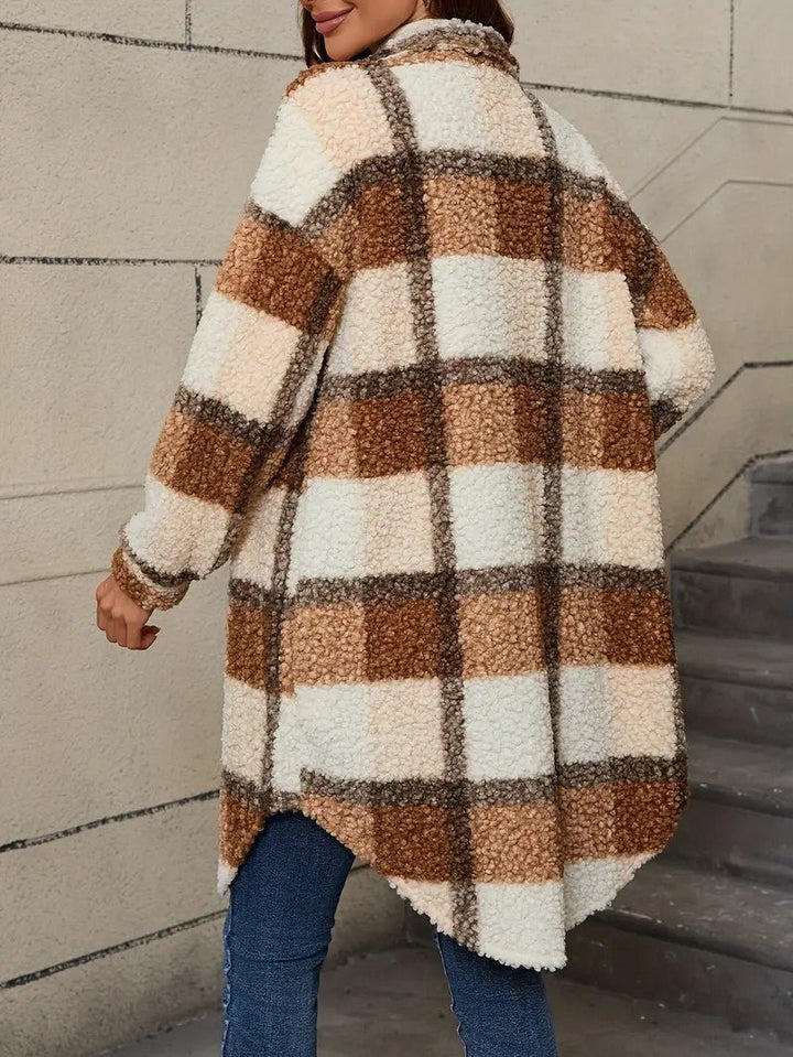 Womens Long Coat Fuzzy Fabric Relaxed Fit