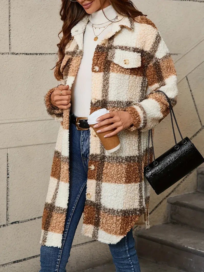 Womens Long Coat Fuzzy Fabric Relaxed Fit