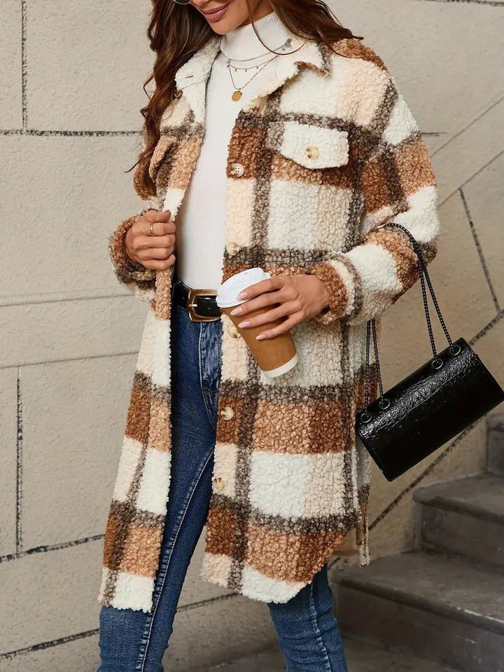 Womens Long Coat Fuzzy Fabric Relaxed Fit
