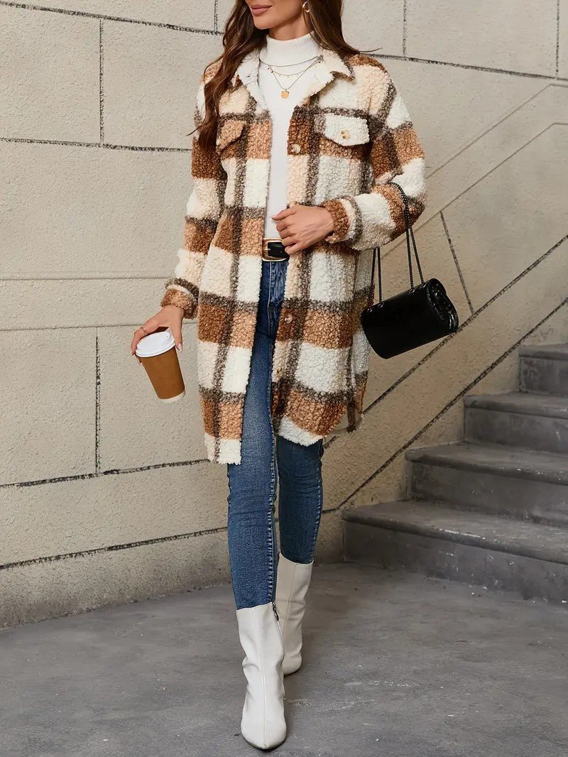 Womens Long Coat Fuzzy Fabric Relaxed Fit