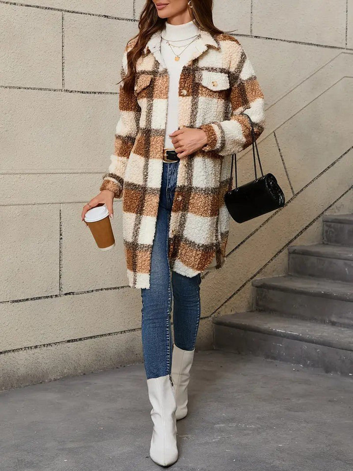 Womens Long Coat Fuzzy Fabric Relaxed Fit