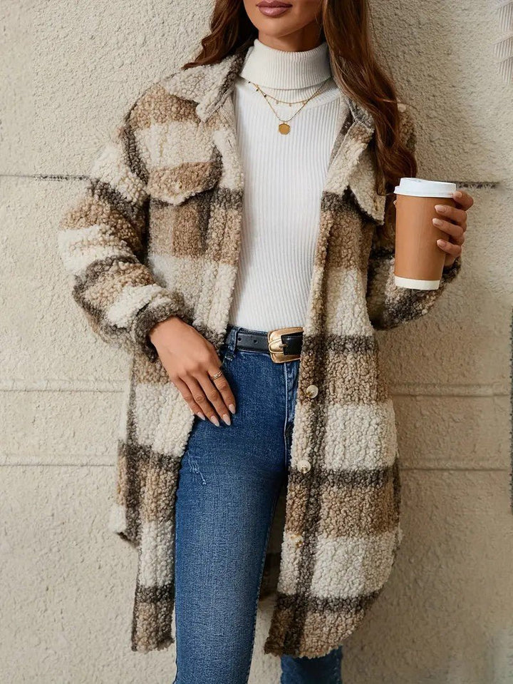Womens Long Coat Fuzzy Fabric Relaxed Fit