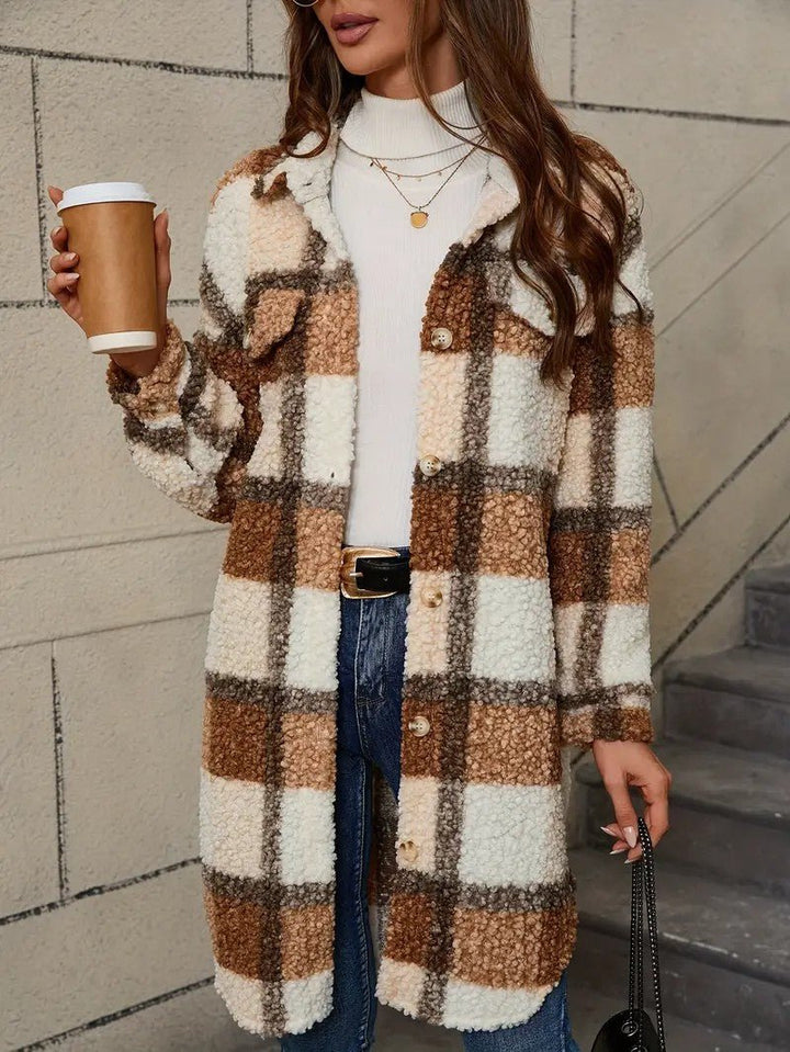 Womens Long Coat Fuzzy Fabric Relaxed Fit