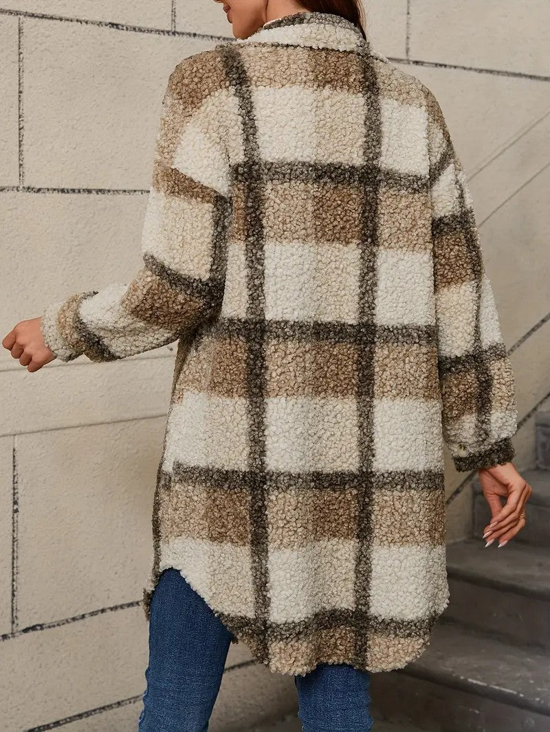 Womens Long Coat Fuzzy Fabric Relaxed Fit