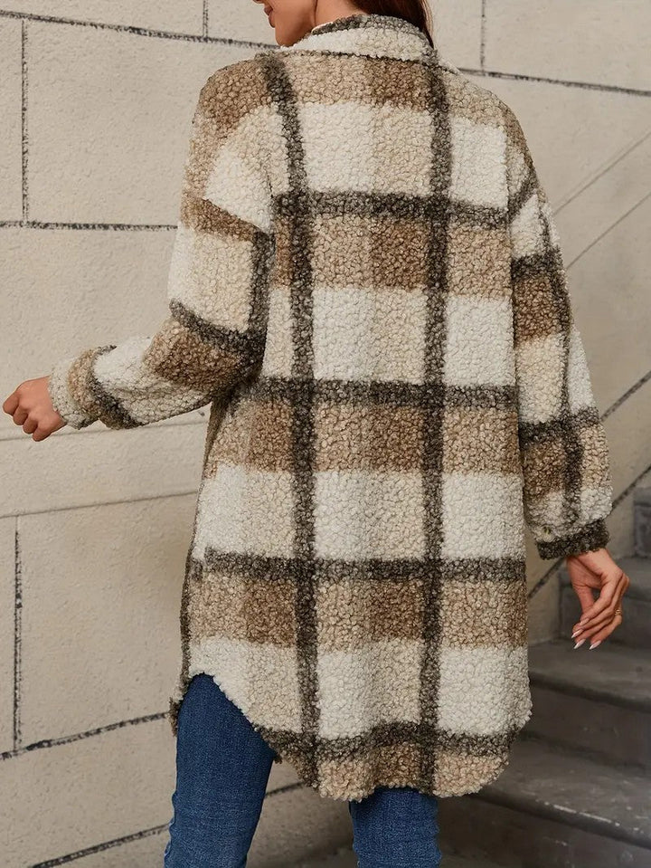 Womens Long Coat Fuzzy Fabric Relaxed Fit