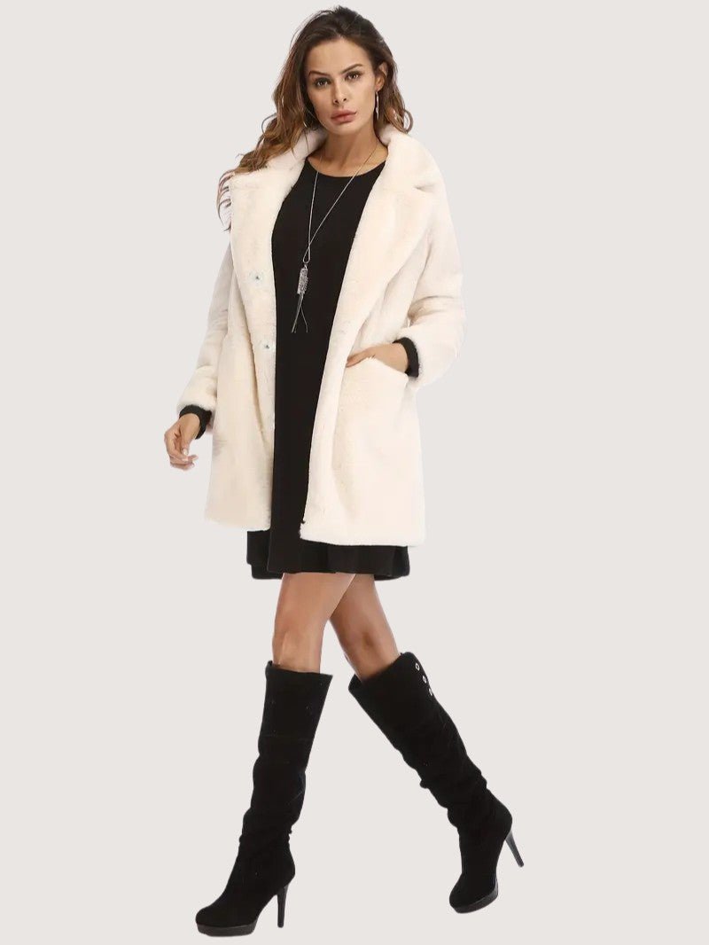 Womens Winter Coat Plush Fabric Button Closure - BritishMode
