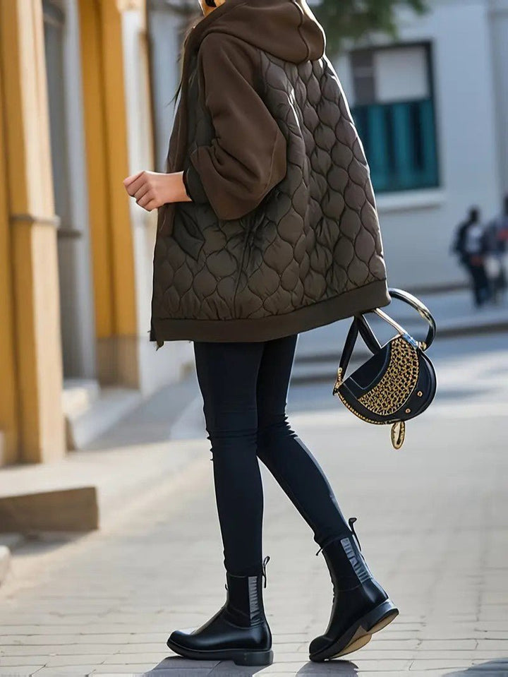 Womens Quilted Jacket with Hood and Zip Closure